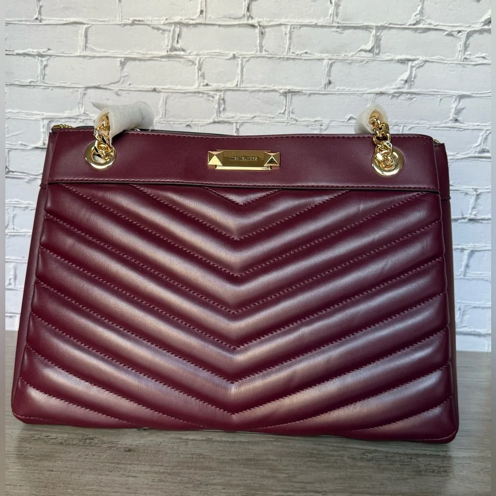 NWT MICHAEL KORS Whitney Medium Quilted Tote Bag Burgundy